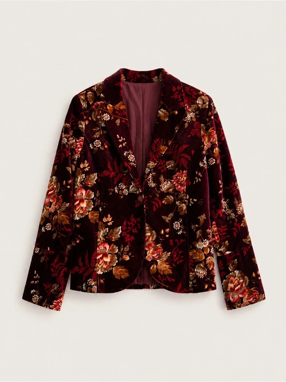Jared Ross Floral Velvet Blazer Jacket Burgundy Boho Free People Style Size 4